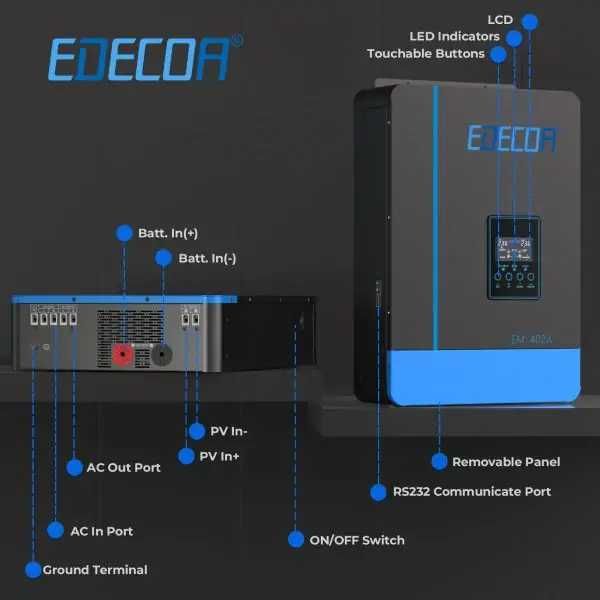 Inversor Solar Híbrido EDECOA 4000w 24v-220v