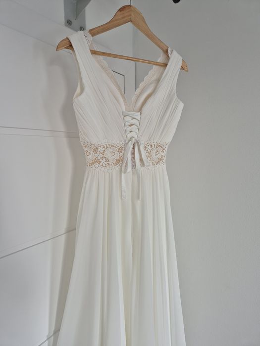 elegancka suknia ślubna muślinowa zwiewna retro boho s