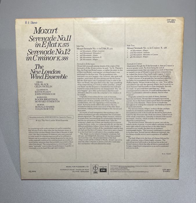 Вініл Моцарт 1975 EMI UK Stereo – з власної колекції, класика