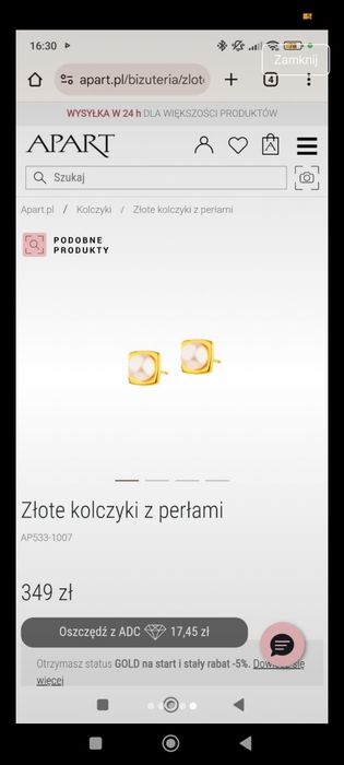 Złote kolczyki Apart