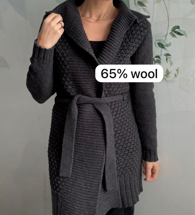 Sweter dlugi gruby wiazany welna m