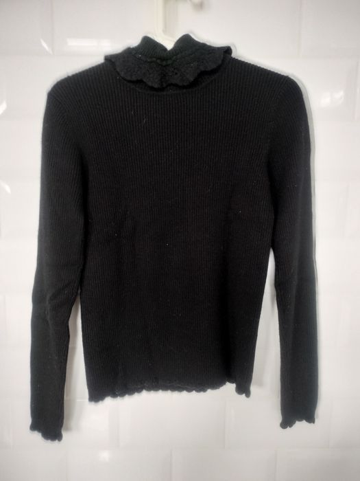 Czarny sweter golf 100% wełna XS S 34 36