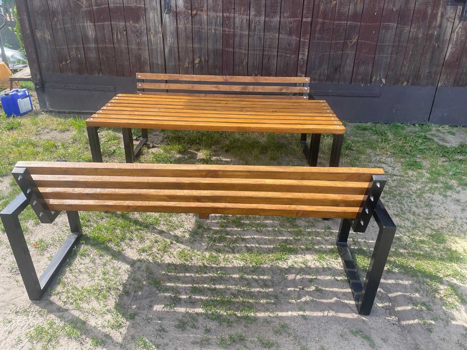 Meble ogrodowe Loft komplet 2 ławki + stolik / Nowoczesne meble