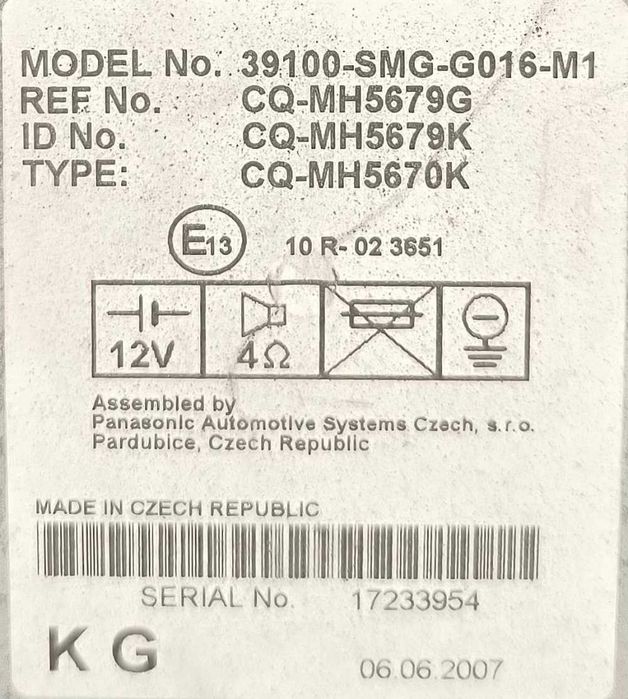 Rádio / Auto Rádio 39100-SMG-G016-M1 - HONDA CIVIC VIII Hatchback