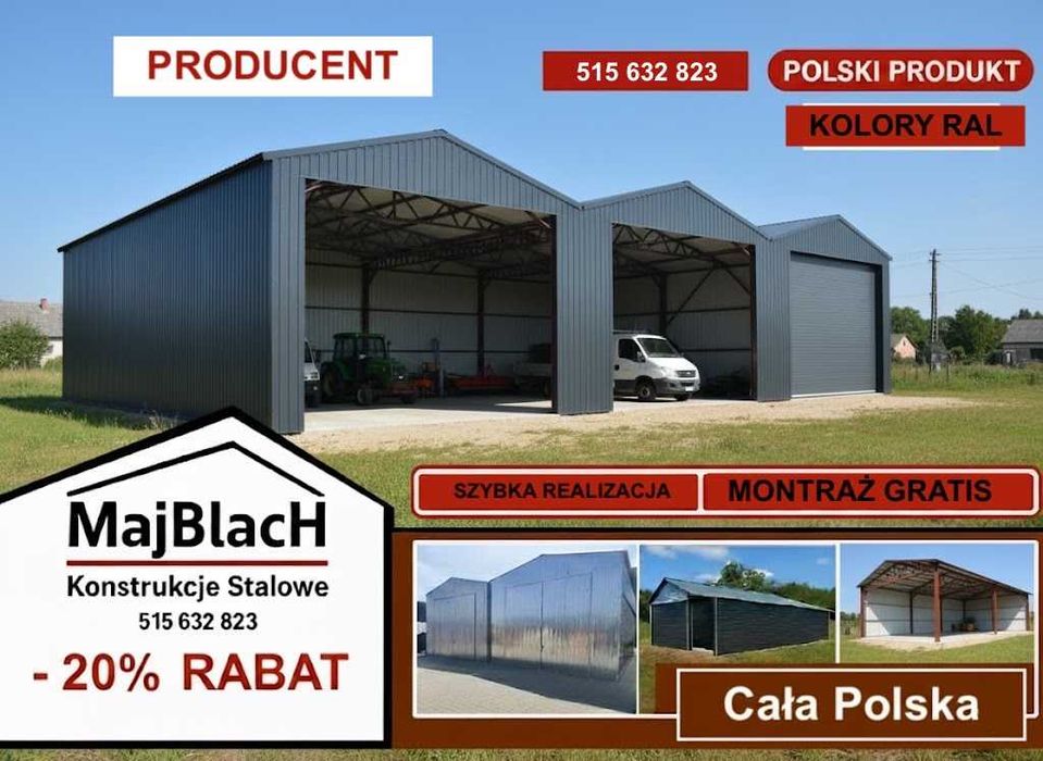 Garaż Blaszany OCYNKOWANY| Montaż Gratis | Wiata | PRODUCENT Maj-Blach