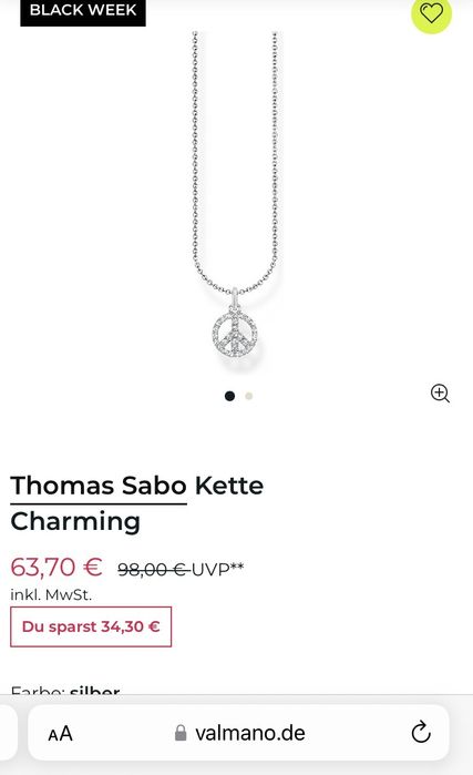 Срібна цепочка Thomas Sabo Charm, Peace