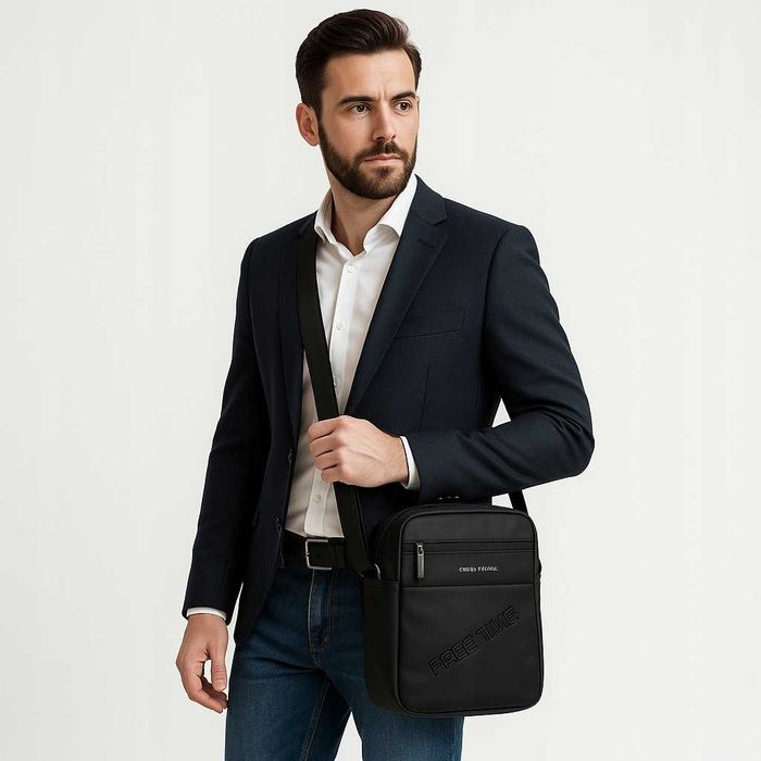 Pierre Cardin Torba Męska Listonoszka Na Ramię Czarna Materiałowa
