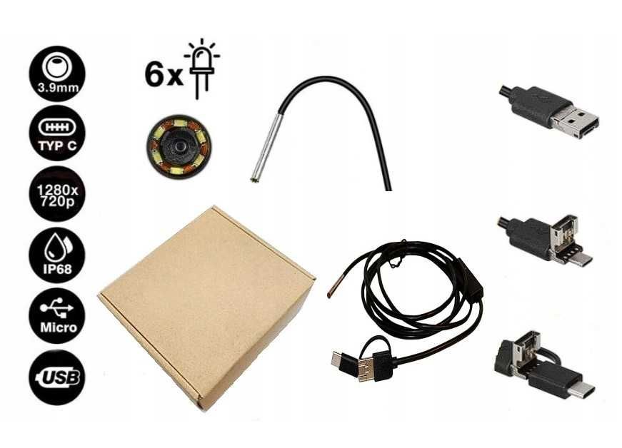 Kamera endoskopowa inspekcyjna ANDROID PC APP USB-C 3.9mm 6LED IP67