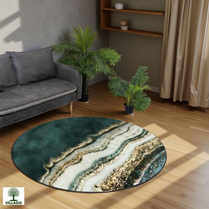 NOWY • OKAZJA Okrągły dywan Villago OVON 90x90 cm – Wzór złoty brzeg