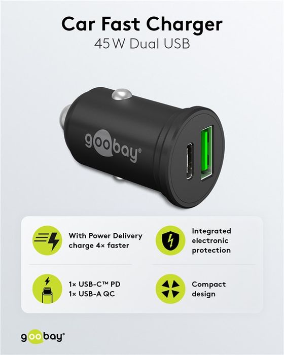 Goobay 61739 Podwójna ładowarka samochodowa USB-C PD, 45 W