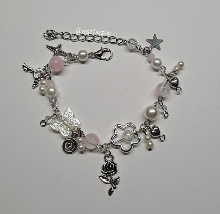 Bransoletka Handmade Różowa Kwiatkowa Coquette Fairycore Aesthetic