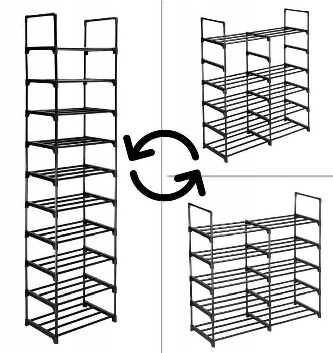 Szafka Półka Organizer Stojak Wolnostojący na Buty 10 Poziomów Czarny
