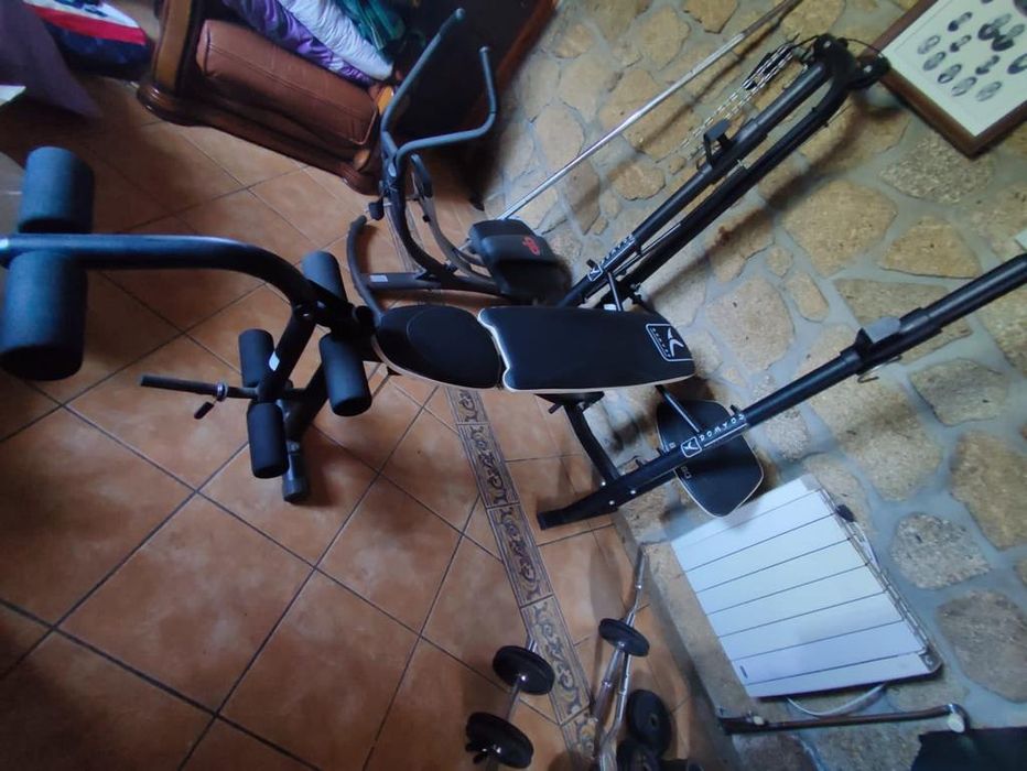 Weight Training Bench, Weight Plates, and Accessories64738211440642122