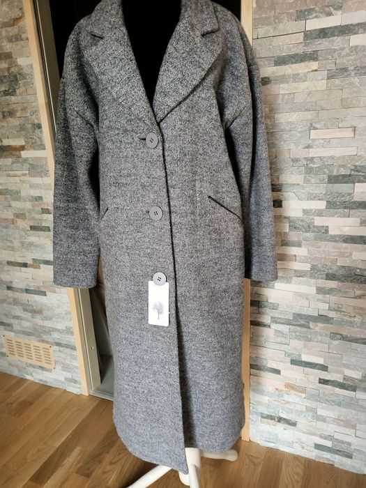 Carry Nowy Długi jesienny płaszcz damski szary melanż  rozmiar 40 L no