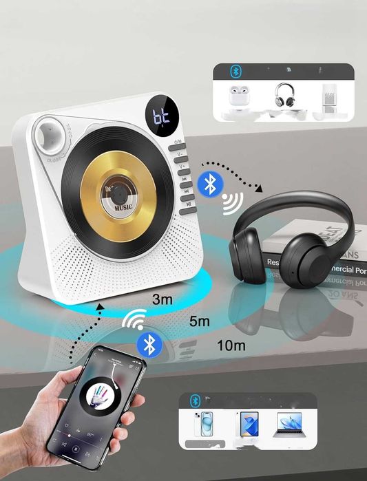 Odtwarzacz CD Greadio Bluetooth 5.1 USB AUX pilot HiFi