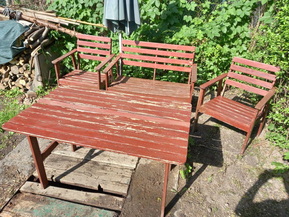 Meble ogrodowe Drewniane Parasol Zestaw Brąz Nysa