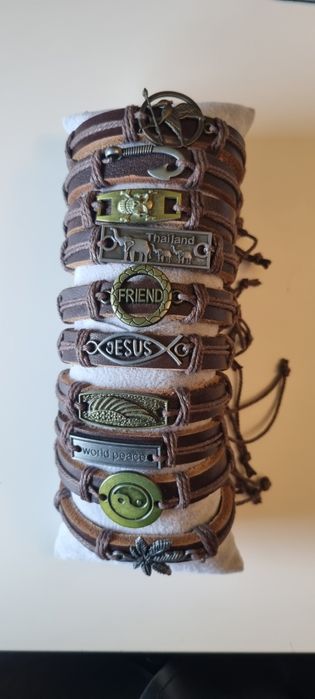 Pulseiras de Couro Castanhas Ajustáveis