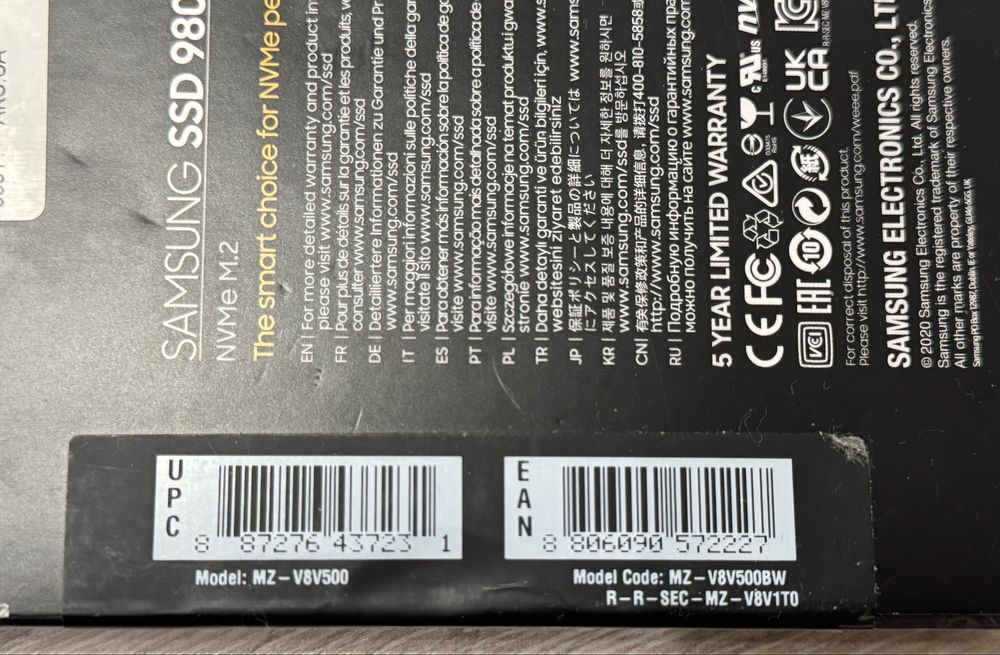 SSD накопичувач Samsung 980 500 GB (MZ-V8V500BW)