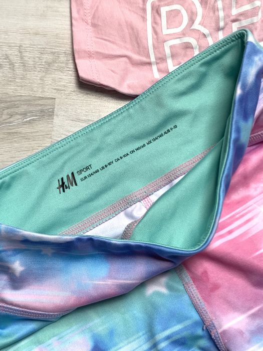 Koszulka i legginsy H&M 134 jasnoróżowe