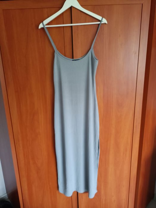 Sukienka długa maxi prążkowana L szara na ramiączkach dopasowana