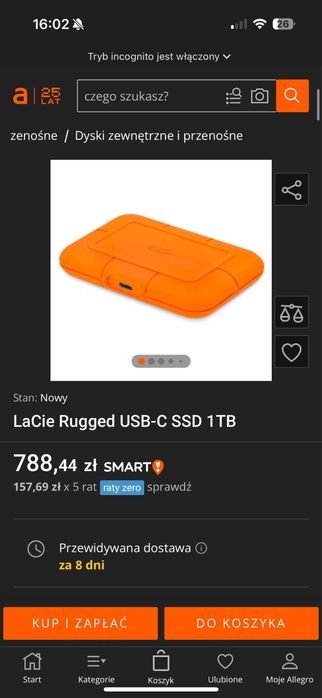 LaCie Rugged SSD 1TB USB-C nowy dysk okazja!
