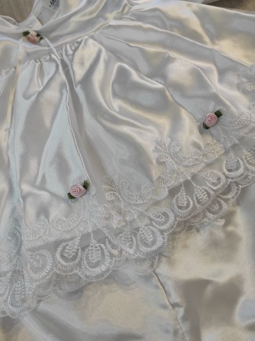 Ubranko zestaw dla dziecka dziewczynki do chrztu 68 satynowe białe