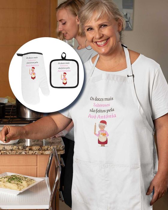 Conjunto de Avental com luva e pega de forno