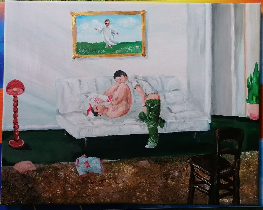 U babci - gay art, lgbt - akryl na płótnie