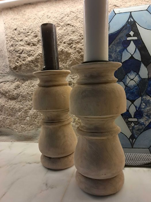 Candelabros porta velas madeira maciça