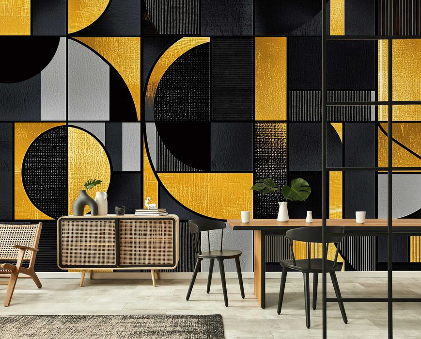 Fototapeta Żółte Czarne Geometryczna Figury Glamour Sztuka 3D + KLEJ