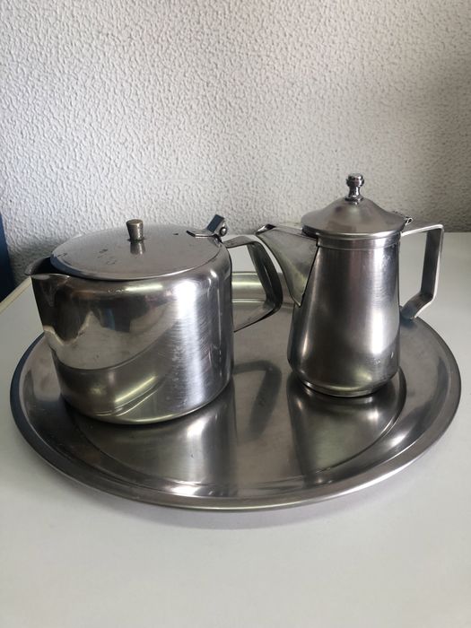 Peças de café com tabuleiro em inox