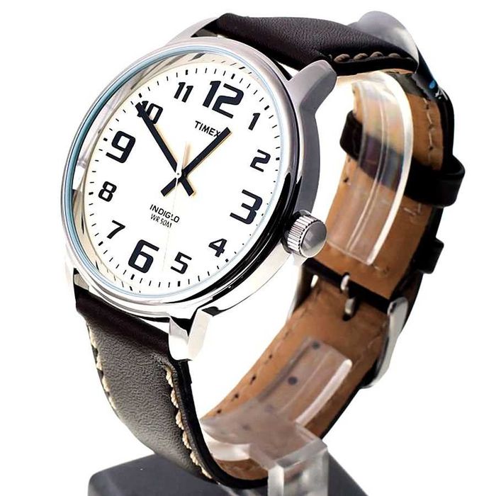 Zegarek Timex Męski 43mm Indiglo 50M Pasek Ecru Skóra Slimline Modowy