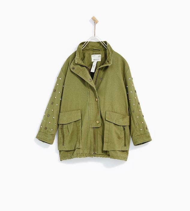 Zara kurtka parka khaki ćwieki nity oversize 128 j. nowa