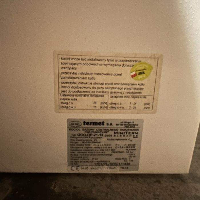 Piec gazowy Termet GCO-DP-21-13 | sprawny przy demontażu