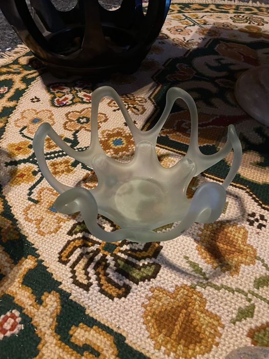 Cesto Taça Modernista Design Cristal Opalino Checoslováquia Anos 60