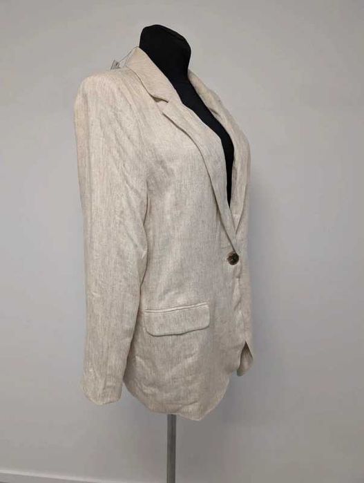 Beżowa marynarka len + wiskoza naturalna minimalistyczna elegancka boho smart casual