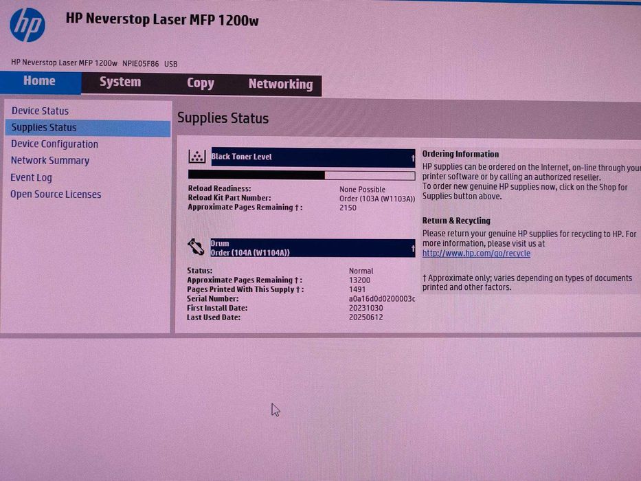 Drukarka laserowa HP Neverstop Laser MFP 1200w