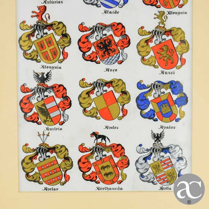 Litografia heráldica emoldurada em madeira dourada e vidro nº2