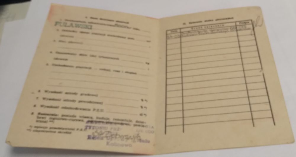 Dokument kolekcjonerski 1982 r. – Kontraktacja tytoniu (Kalinowo)