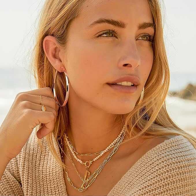 Большие Серьги-кольца EXGOX серебро 925 Rose Gold конго 5 мм. 50,70 см