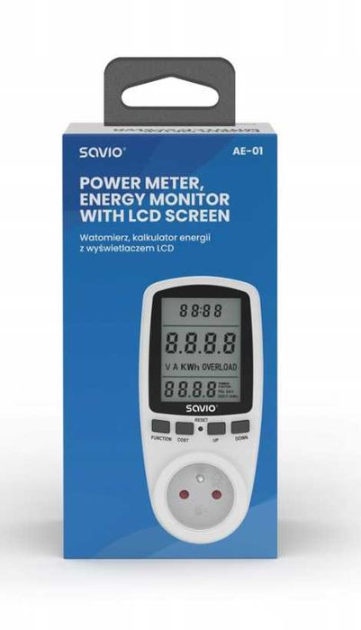 SAVIO AE-01 Watomierz, kalkulator energii z wyświetlaczem LCD