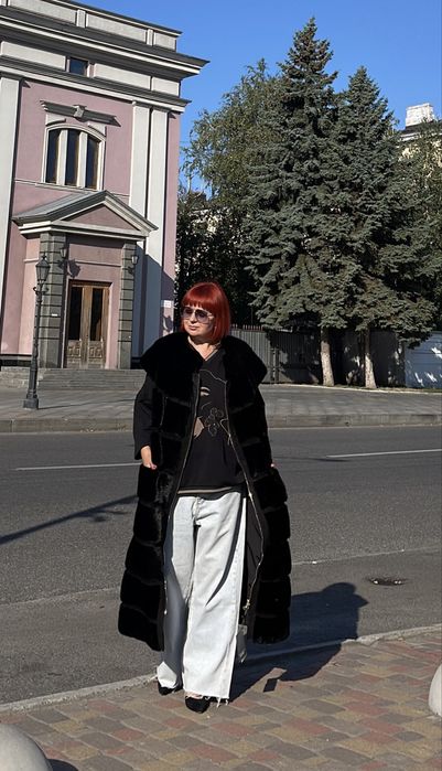 Промо !! Шуба норкова жилет Black glama 125 см р.50-52