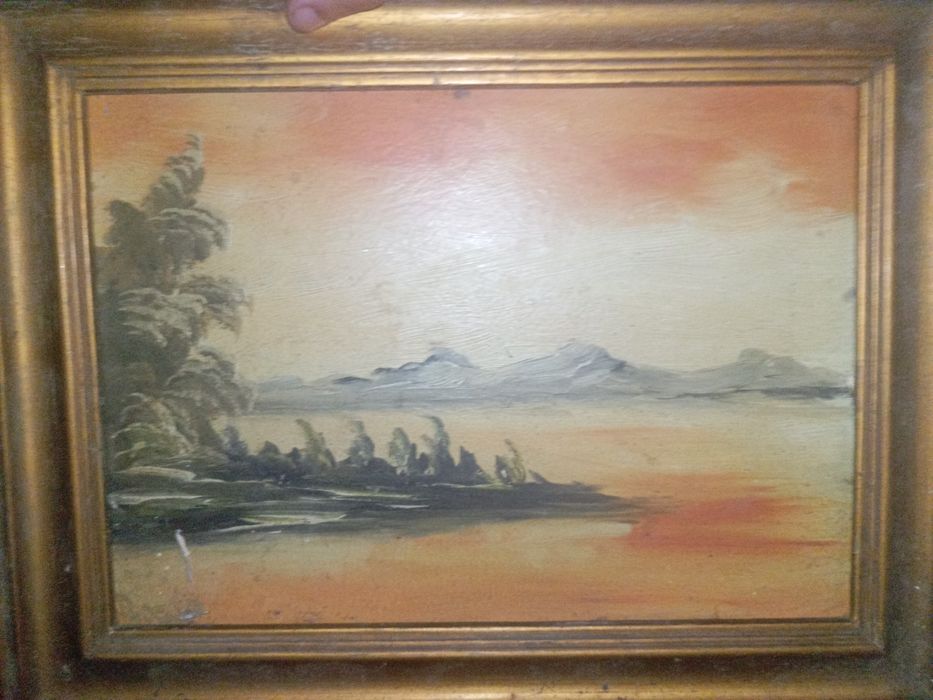 Duas pinturas pequenas texiera uma com e sem assinatura