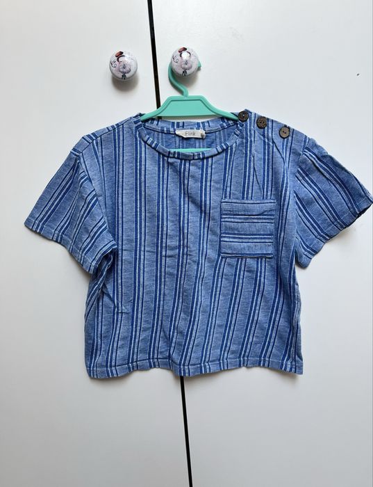 T-shirt dziecięcy Fliink 110 bawełna organiczna niebieski paski