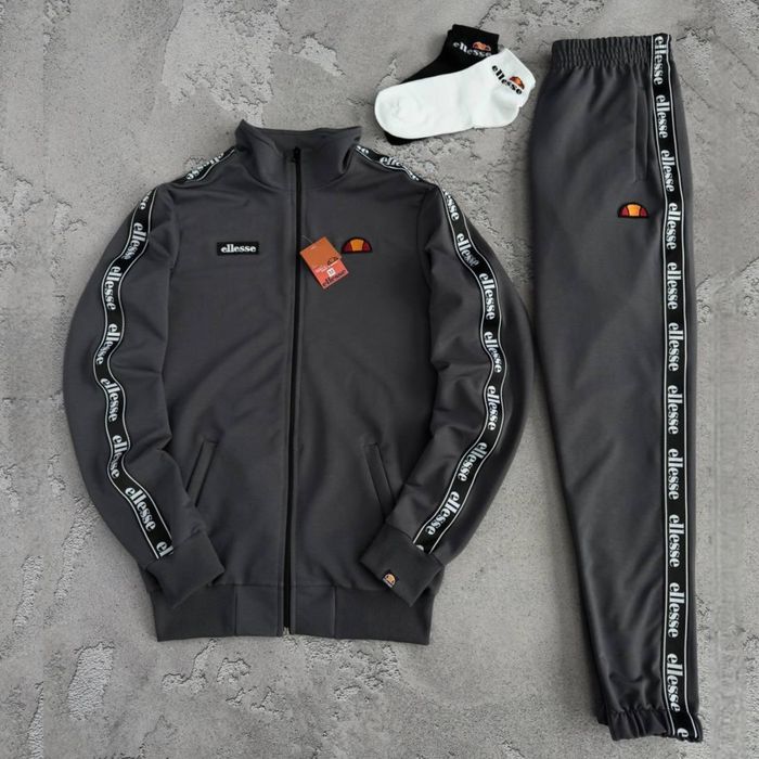 Спортивний костюм Ellesse чоловічий сірий, чорний + шкарпетки в подарунок | Спортивный костюм Еллис мужской серый, черный + носки в подарок
