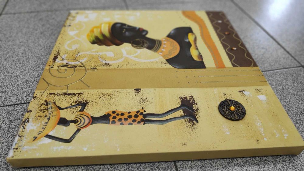Quadro Pintura com Relevo Motivo Africano
