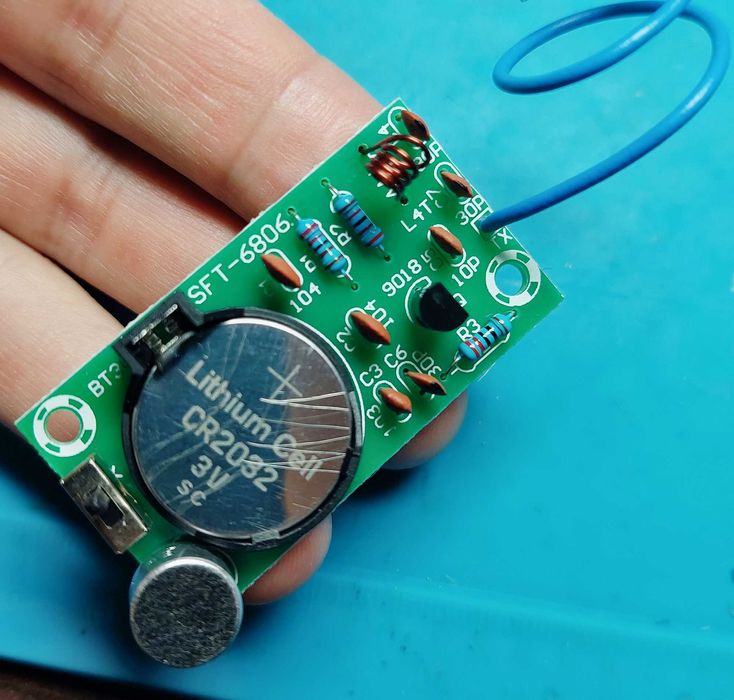 Плата уличный ФМ радио микрофон - передатчик под аккумулятор (прослушка) CR2032