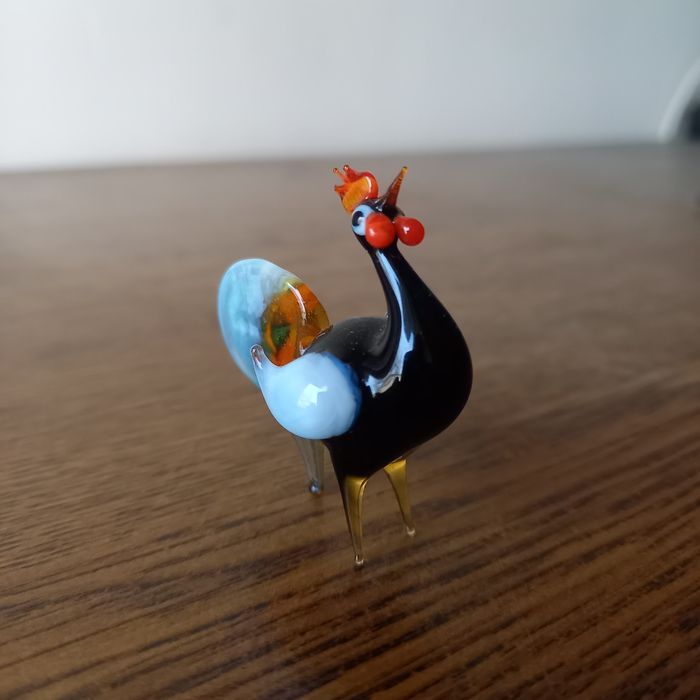 MURANO, mini figurka szklana KOGUT, praca ręczna .