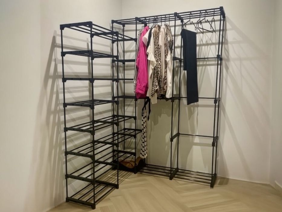 XXL Mega wieszak stojący garderoba z półkami czarny na ubrania NOWY