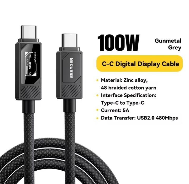 Кабель Essager  100 W  C-C Digital Display